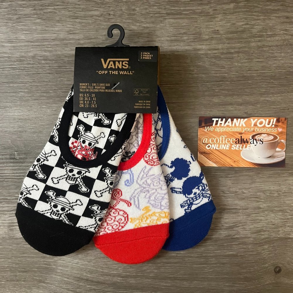 Vans x One Piece Anime Pirate Skull No Show Sock Liners Size 6.5-10 Women's NWT